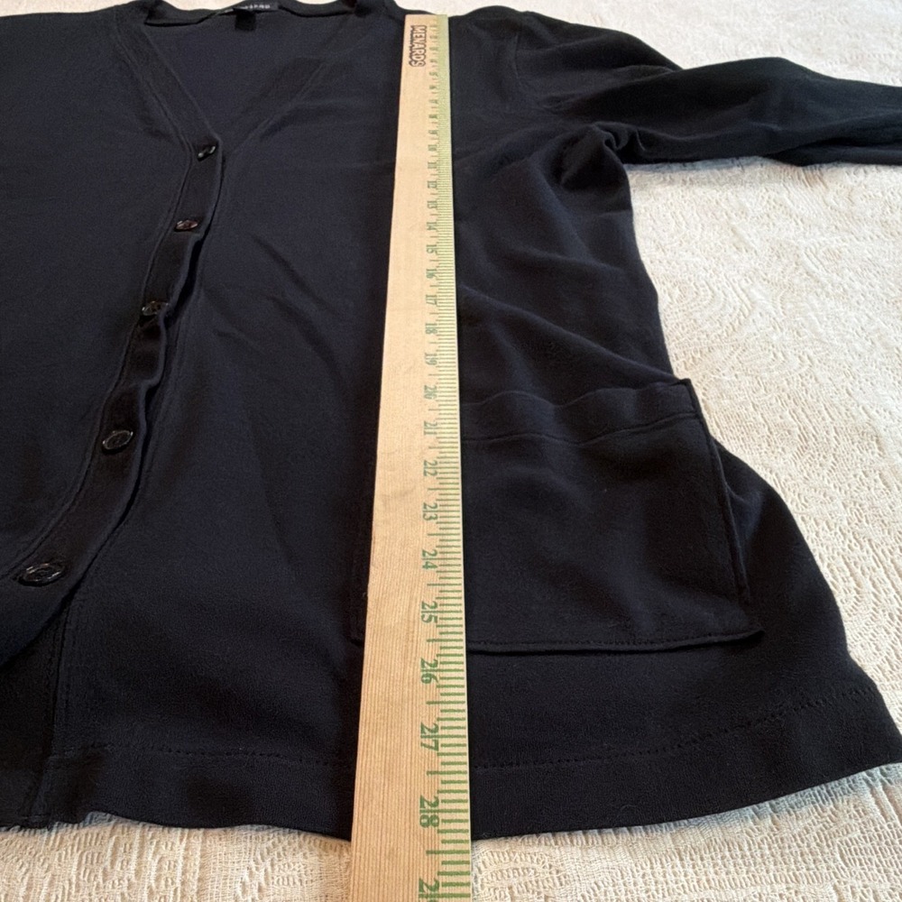 Lands' End Women Black 100% Cotton Knit V-Neck Button Front Cardigan L 14-16 - Picture 7 of 8